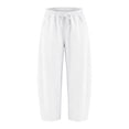 thumbnail image 4 of XIAONU Solid Cropped Wide Leg Pants for Women Drawstring Waist Side Pockets Loose Trousers, 4 of 7