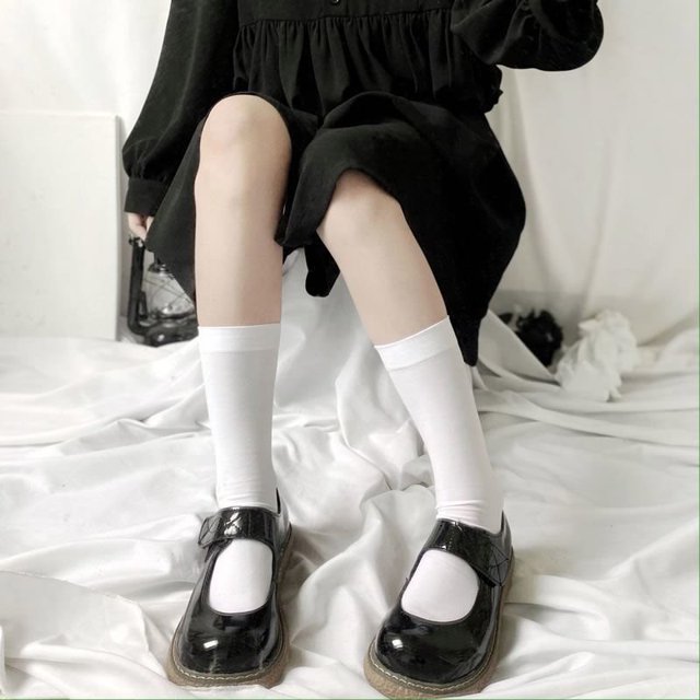 Medias Negras Blancas Finas De Rodilla JK Mujeres Sobre La Calcetines Largospangjing