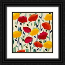 Schmitt, Carrie 15x15 Black Ornate Wood Framed with Double Matting Museum Art Print Titled - Cheerful Poppies