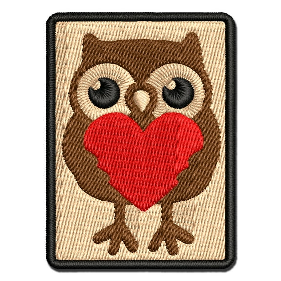Owl Holding Heart Applique Multi-Color Embroidered Iron-On Patch - 2.5 Inch Small