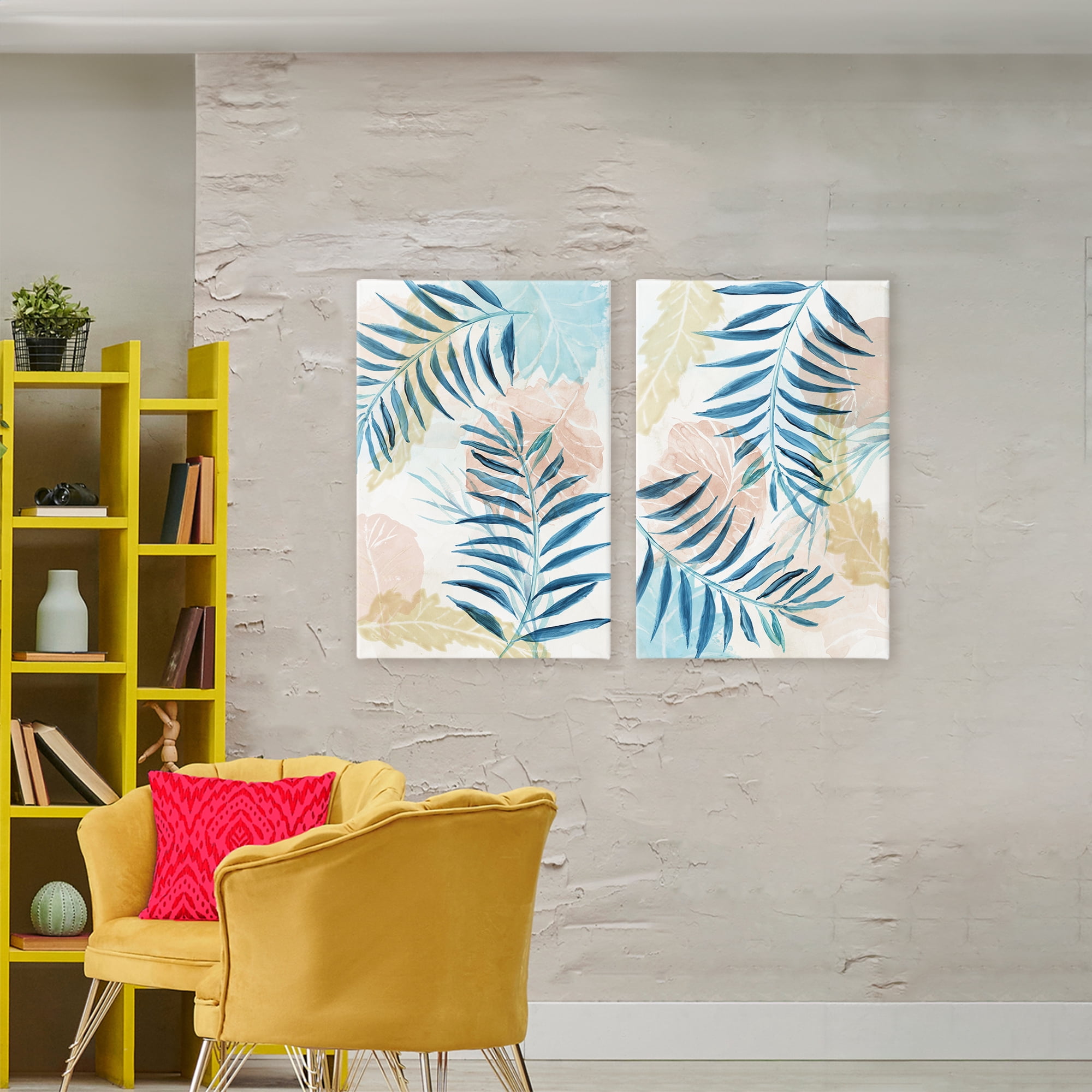 Stupell Industries Pastel & Blue Palm Fronds 2 Piece Canvas Wall Art Set, design by Nan