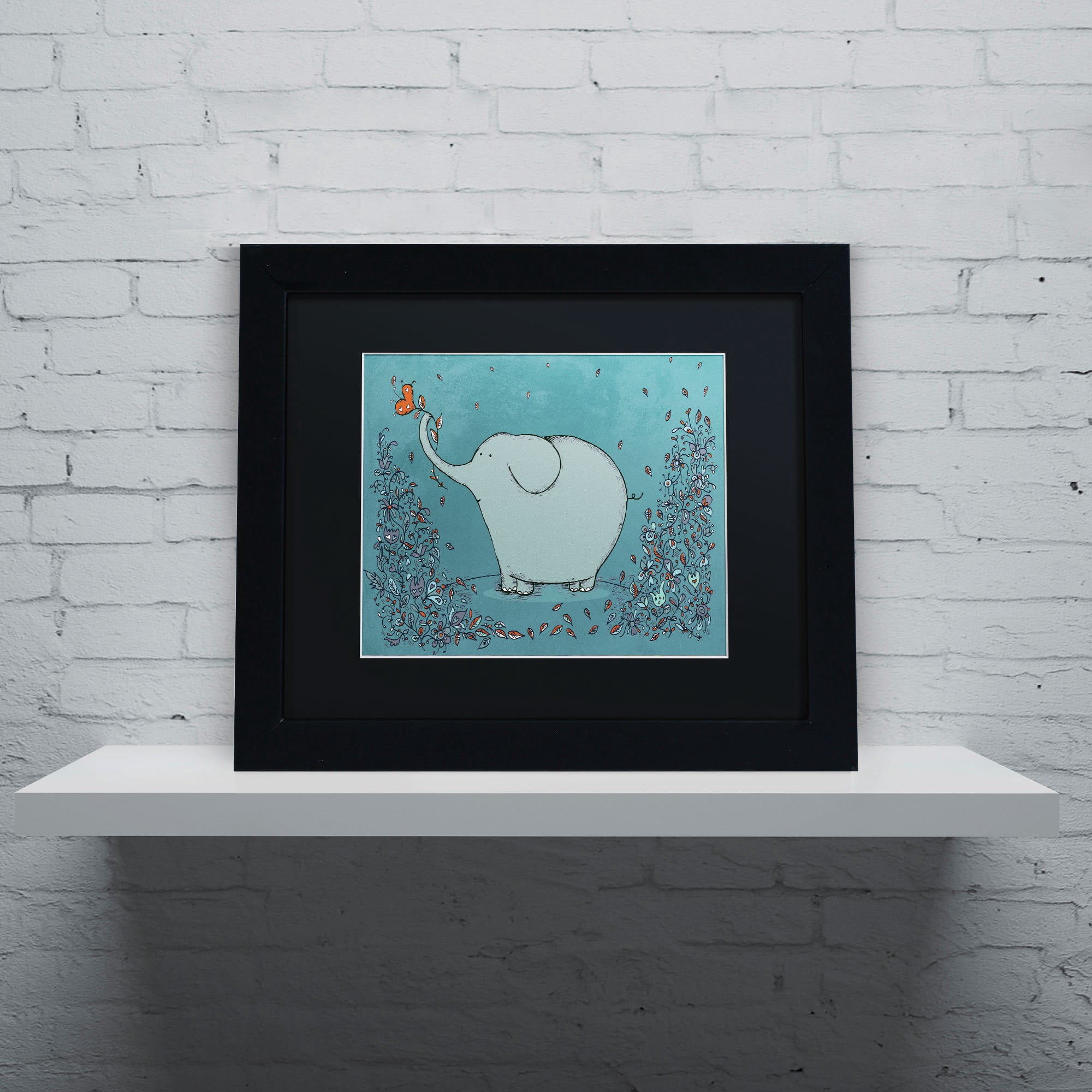 Trademark Fine Art "Garden Elephant" Canvas Art by Carla Martell, Black Matte, Black Frame