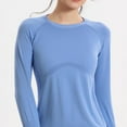 thumbnail image 6 of ClodeEU Women's Summer Fitted Yoga Top ,Round Neck Long Sleeve T-Shirt ,High-Elasticity Running Sportswear Blue,Womens Plus S, 6 of 6