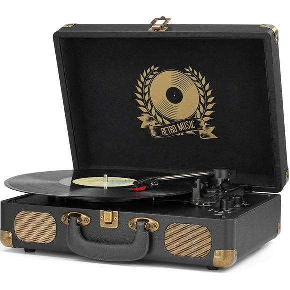 DIGITNOW Tourne-Disque Vinyle Bluetooth Valise à 3 Vitesses Portable Vintage à Courroie avec Haut-Parleurs Intégrés