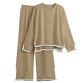 thumbnail image 5 of Two Piece Sets for Women Fall Outfits Lounge Set Casual Long Sleeve Round Neck Top Loose High Waist Wide Leg Pants 2 Piece Tracksuit, 5 of 5