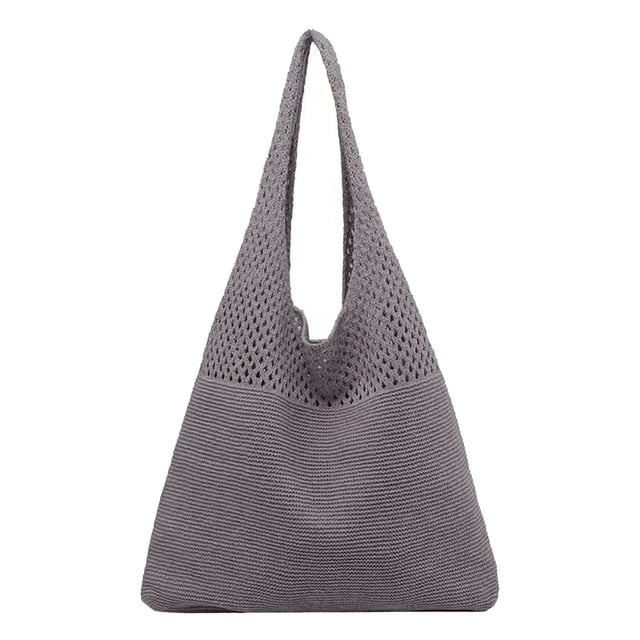 Ediodpoh Women Spring Summer Portable Retro Hollow Knitted Handheld One Shoulder Vest Bag Dark Gray