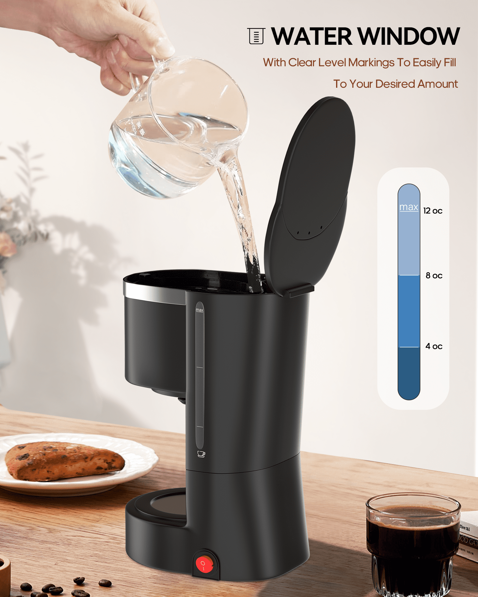 Suodoka Drip Coffee Maker, Easy Brew Compact Size, with Glass Carafe, Removable Filter, Black, New