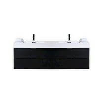 Kubebath Bliss 80" Double  Sink Black Wall Mount Modern Bathroom Vanity
