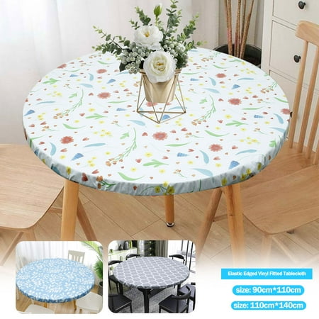 

ALIMARO Elastic Edged Vinyl Fitted Tablecloth Flannel Backed & Elastic Edge Table Cover Indoor Outdoor Round Fitted Vinyl Table Cloth Oil & Waterproof Wipeable Table Protector