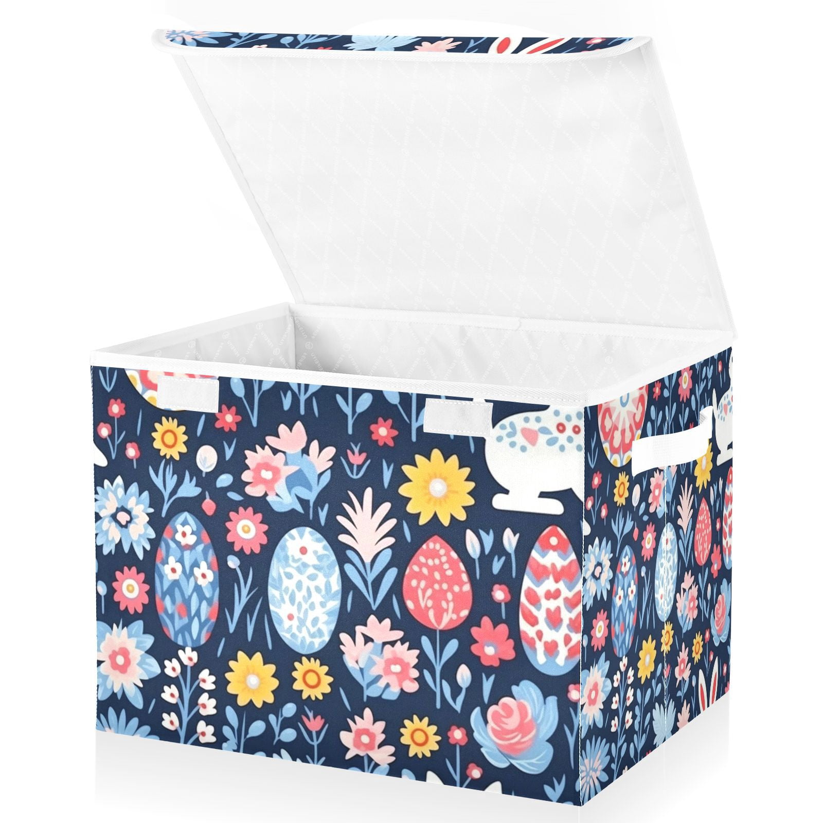 Easter Eggs Flowers Leaves Storage Basket Foldable Laundry Basket Shelf Kids Toy Storage Container Organizer with Handles