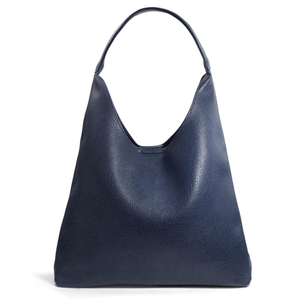 Bolso Hobo HOXIS de piel vegana suave para mujer, color azul marino