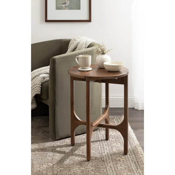 Kate and Laurel Kroscove Modern Geometric Mango Wood Round Side Table, 18 x 18 x 24, Walnut Brown, Transitional Wood End Table for Use as Bedroom Nightstand or Living Room Decor Piece
