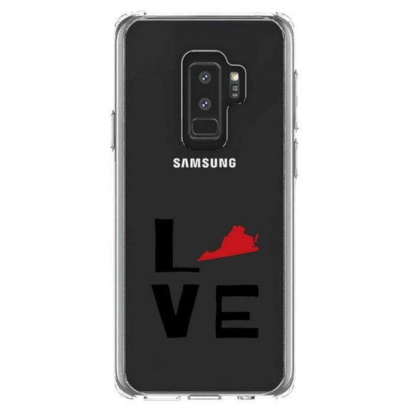DistinctInk Clear Shockproof Hybrid Case for Samsung Galaxy S9  PLUS (6.2" Screen) - TPU Bumper Acrylic Back Tempered Glass Screen Protector - Virginia - Love Black & Red