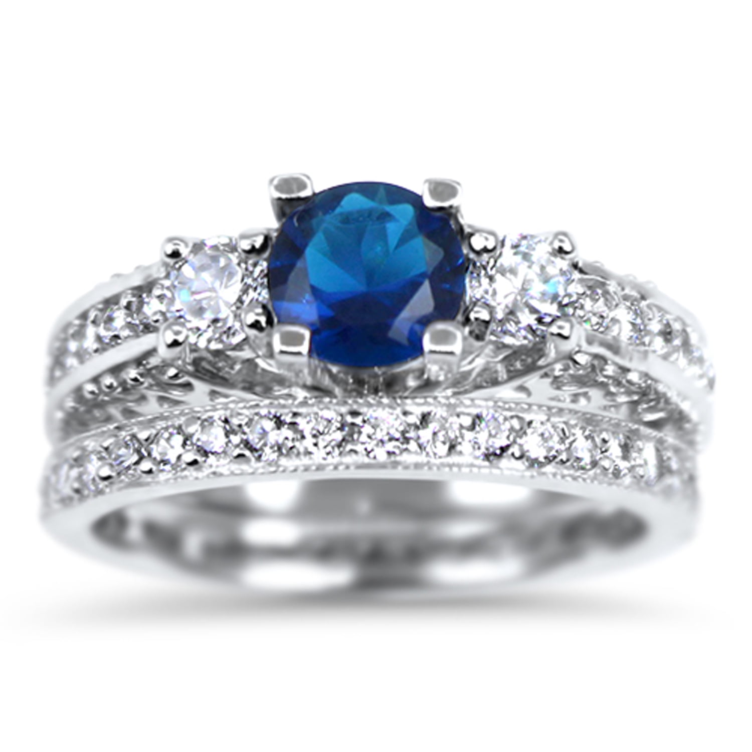 Simulated Diamond Sapphire CZ Wedding Engagement Ring Set Solitaire Silver Bridal Set for Women Size 10