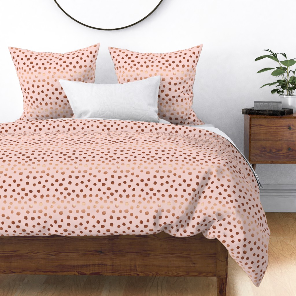 Cotton Sateen Duvet Cover, Full/Queen Rose Gold Look Blush Pink Dots