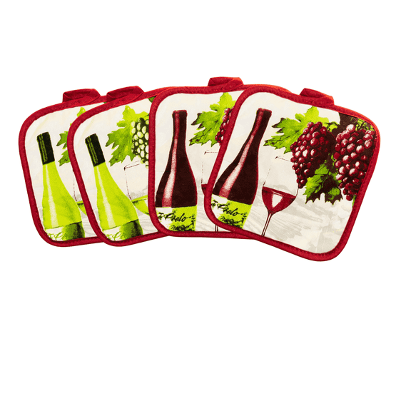 SPLGN Grapes and Wine Bottle/Glass Design Wine Themed Multicolor 4-Count Pot Holders