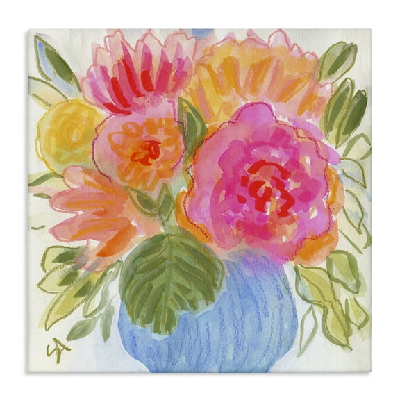 Stupell Industries Full Blossoms Bouquet Plants & Flowers Painting Wrapped Canvas Art Print Wall Art, 17 x 17