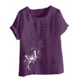 thumbnail image 4 of Sevevn Women Fashion Casual And Linen Round-Neck Top Printed Short Sleeve Button T-shirt Blouse Purple M End of Year Clearance, 4 of 4