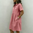thumbnail image 4 of Womens Gingham Shirt Dress Collared Short Sleeve Relaxed Fit Casual Summer Dresses Comfy Everyday Midi Shirt Dresses Red 2XL, 4 of 5