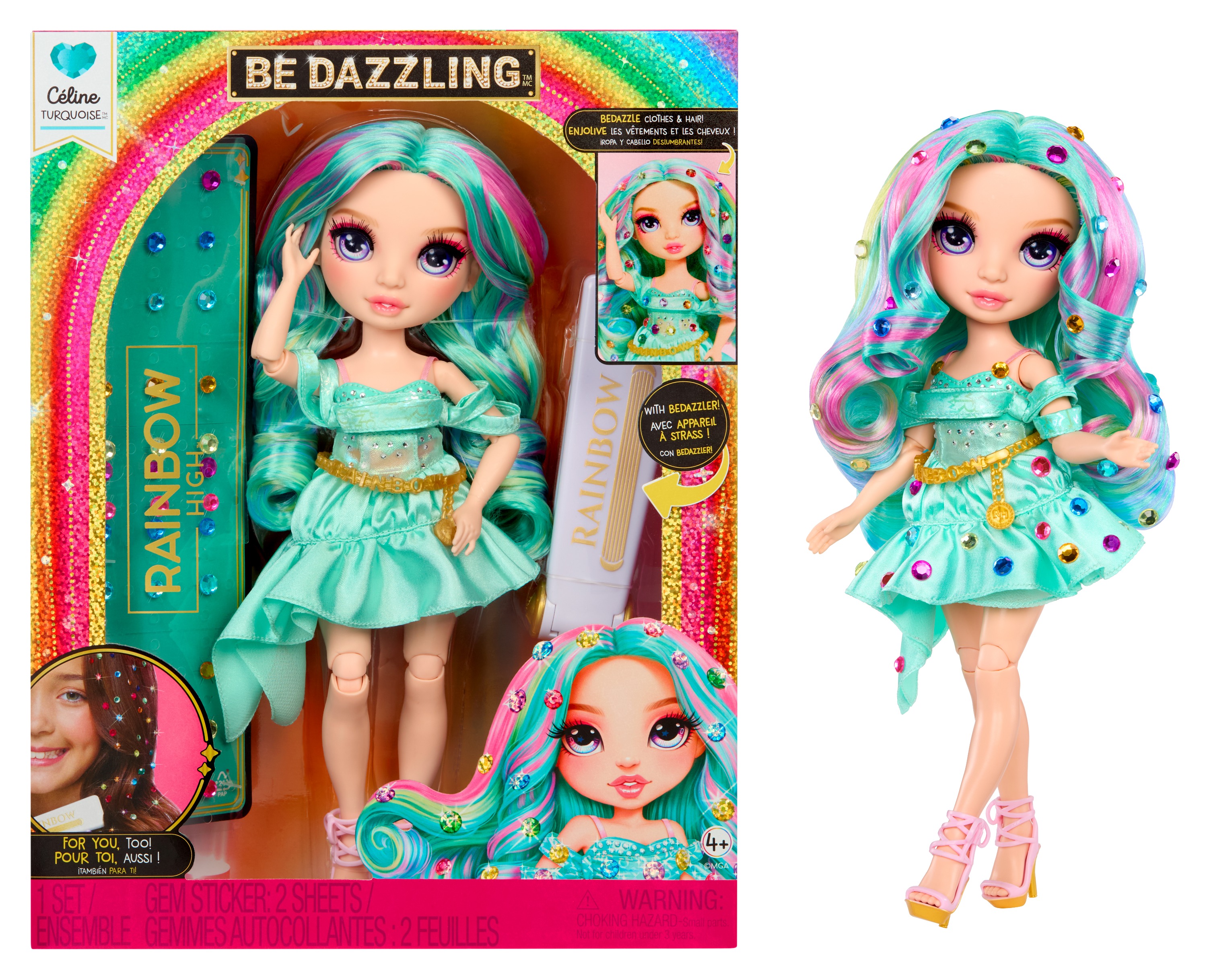 Rainbow High Be Dazzling Fashion Dolls- Celine Turquoise (Teal) with Bedazzler Tool and Sparkle Gems