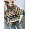 thumbnail image 4 of Women'S Colorful Sweater Crochet Open Knit Long Sleeve Crew Neck Oversized Sweater Green XL, 4 of 10