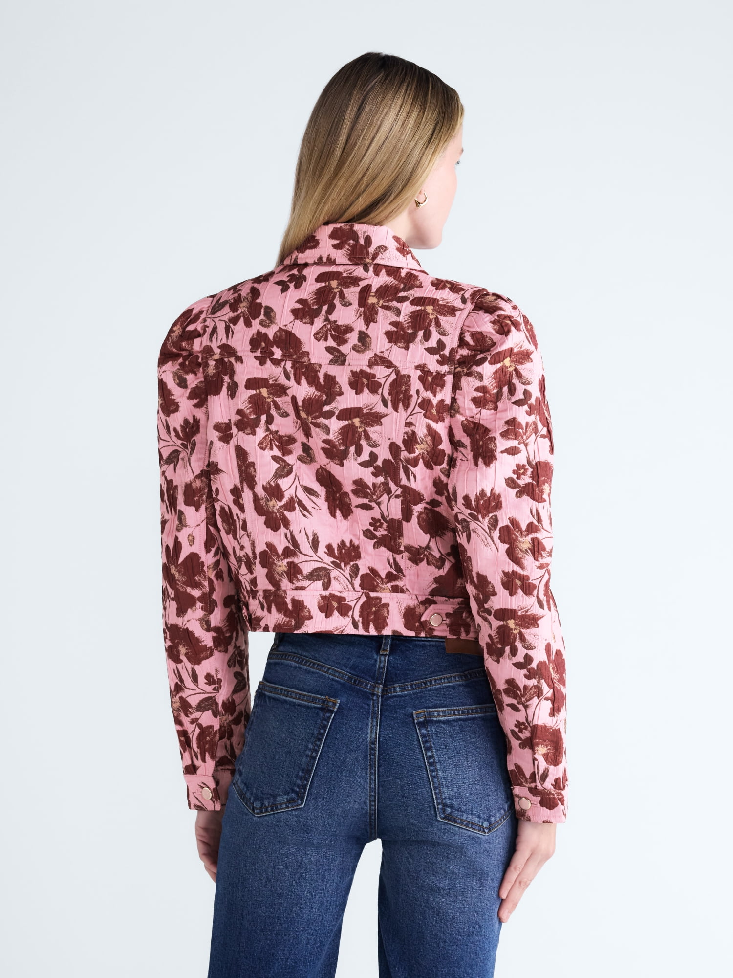 Scoop Women’s and Women's Plus Cropped Trucker Jacket with Puff Sleeves, Sizes XS-4X