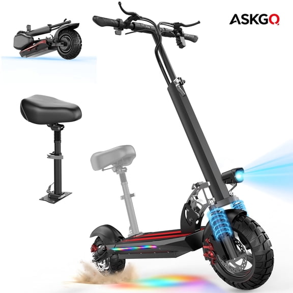 Electric Scooter Adults, 1200W Peak Motor, 30MPH Top Speed Electric Scooter with Seat, 45 Miles Range, 10" Off Road Tires Scooter, Dual Suspesnsion, Folding Commuting E Scooter for Adults,UL2272