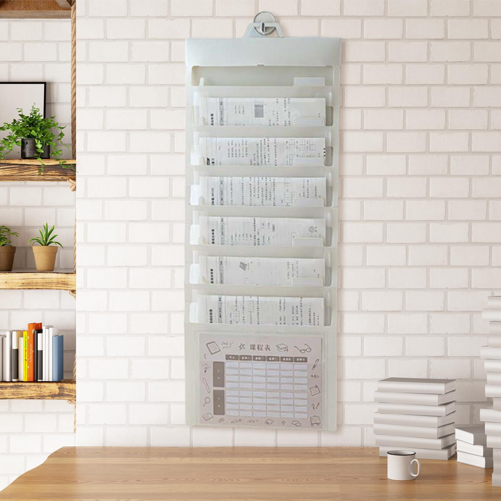 Kuntesetty Hanging Wall File Organizer Portable with 6 Pockets for A4 Size Paper Letter white