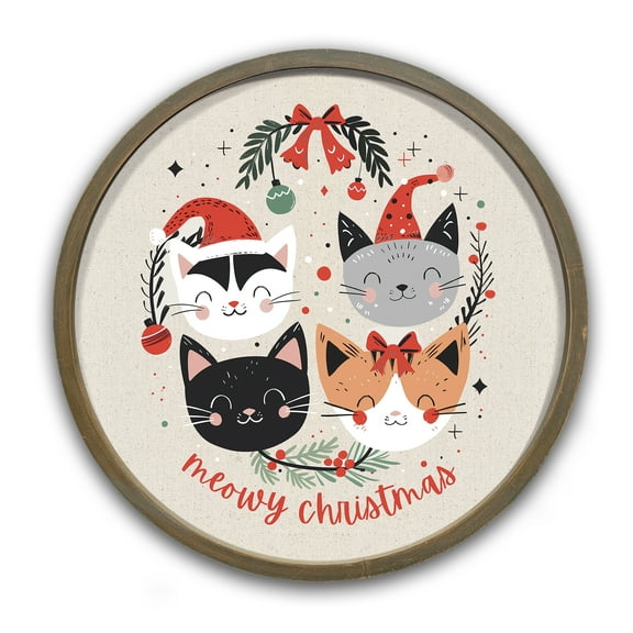 Creative Products Meowy Christmas 20 x 20 Round Brown Framed Print