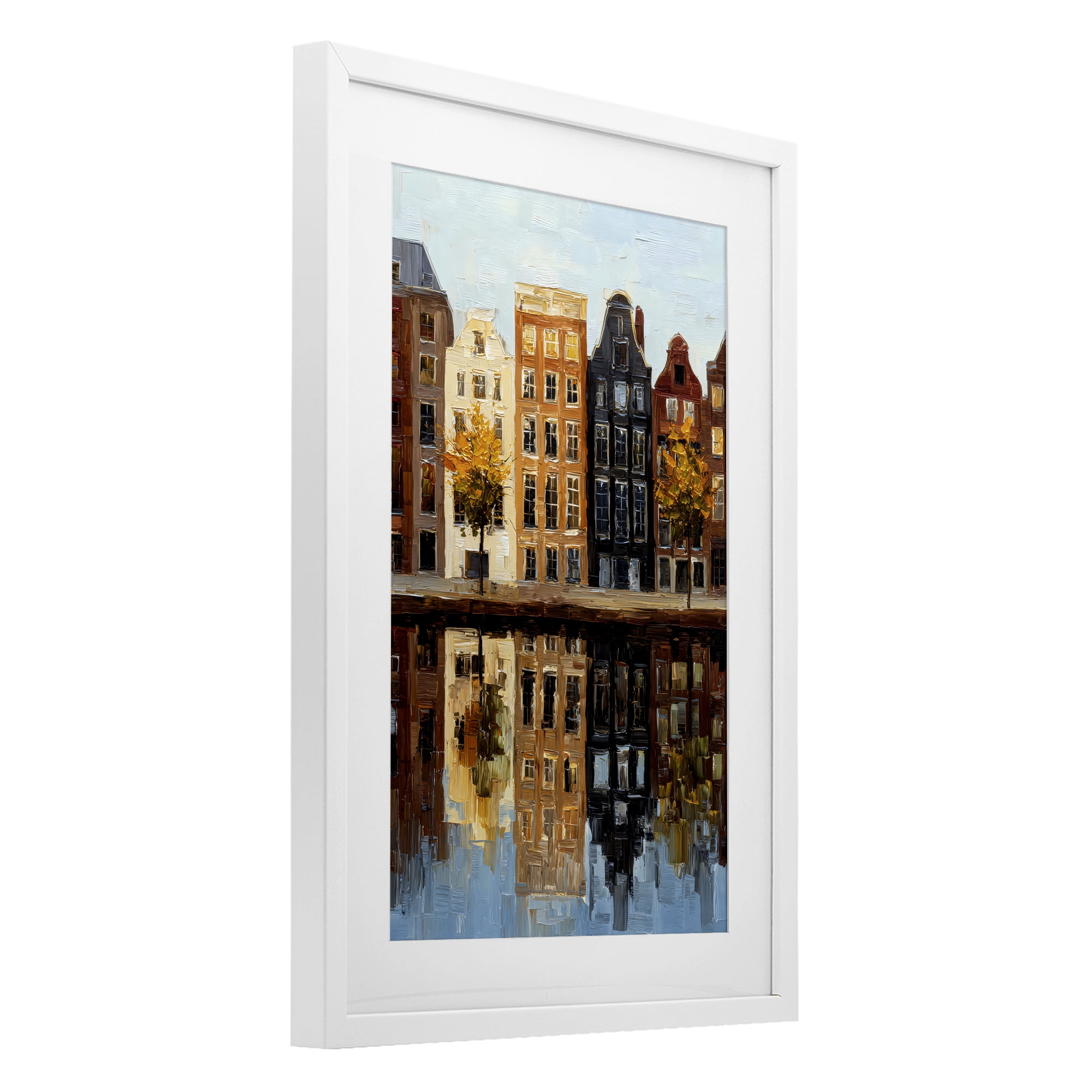 Stupell Industries City Reflection over Canal White Framed Print Under Glass, design by Petal Prints Design