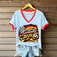 thumbnail image 1 of Women's Football Graphic T-Shirt, Women's V-Neck Short Sleeve Letter Print T-Shirt for Casual Summer for Soccer Tournament 2026 Blue Size: M, 1 of 5