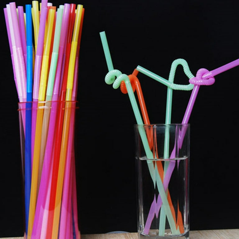 Wovilon Bendy Straws 50 Pack, Colorful 9.8in Long Flexible