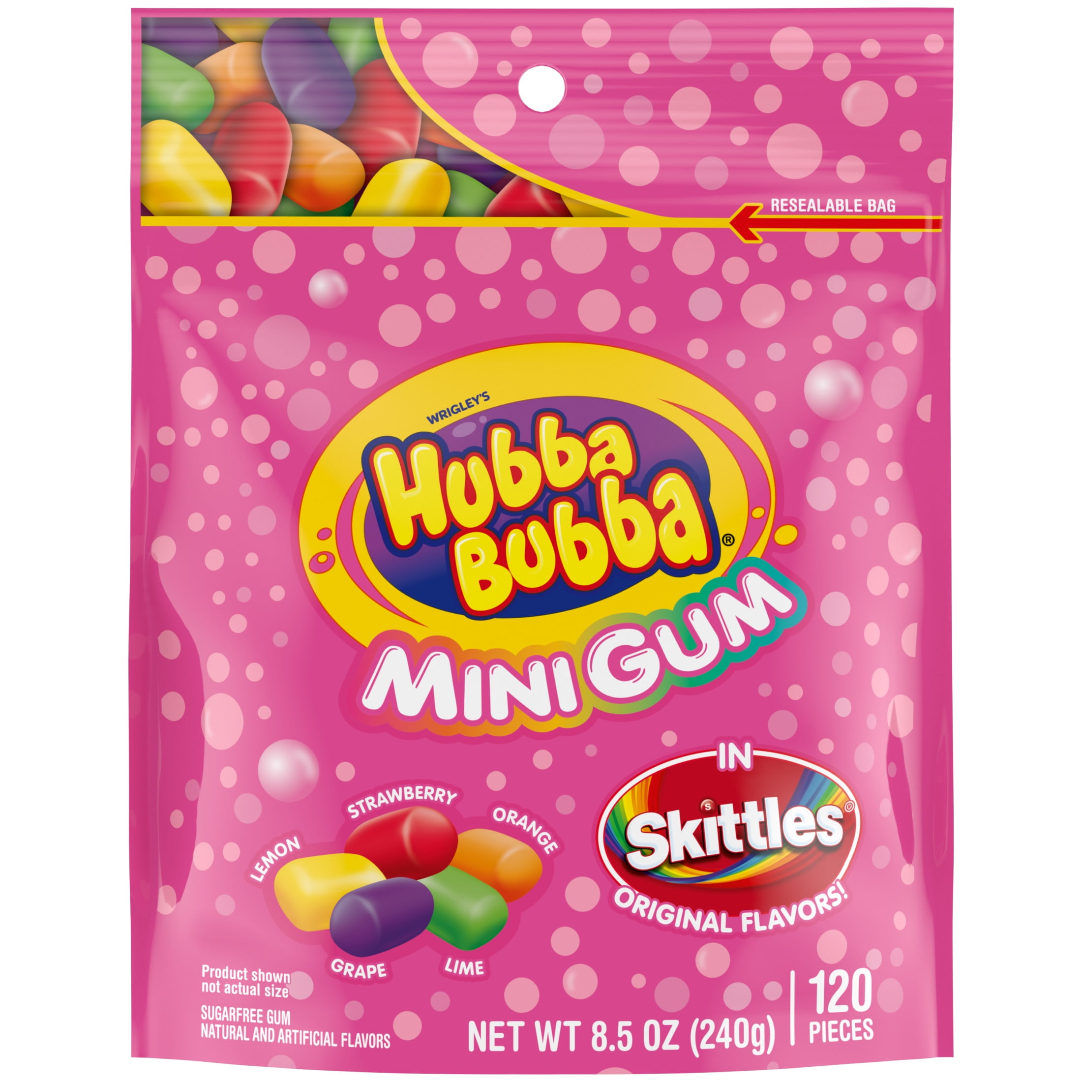 (3 pack) Hubba Bubba Minis Skittles Flavored Bubble Gum - 120 Pieces Resealable Bag