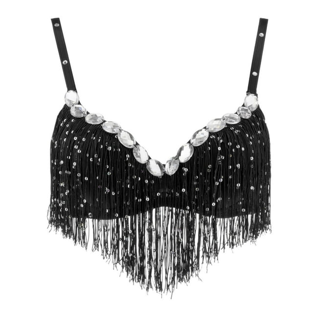 Sujetador Para Danza Del Vientre Con Lentejuelas Brillantes Y Borlas En La Parte Superior Party Club Negro Sunnimix Sujetador de danza del vientre para mujer