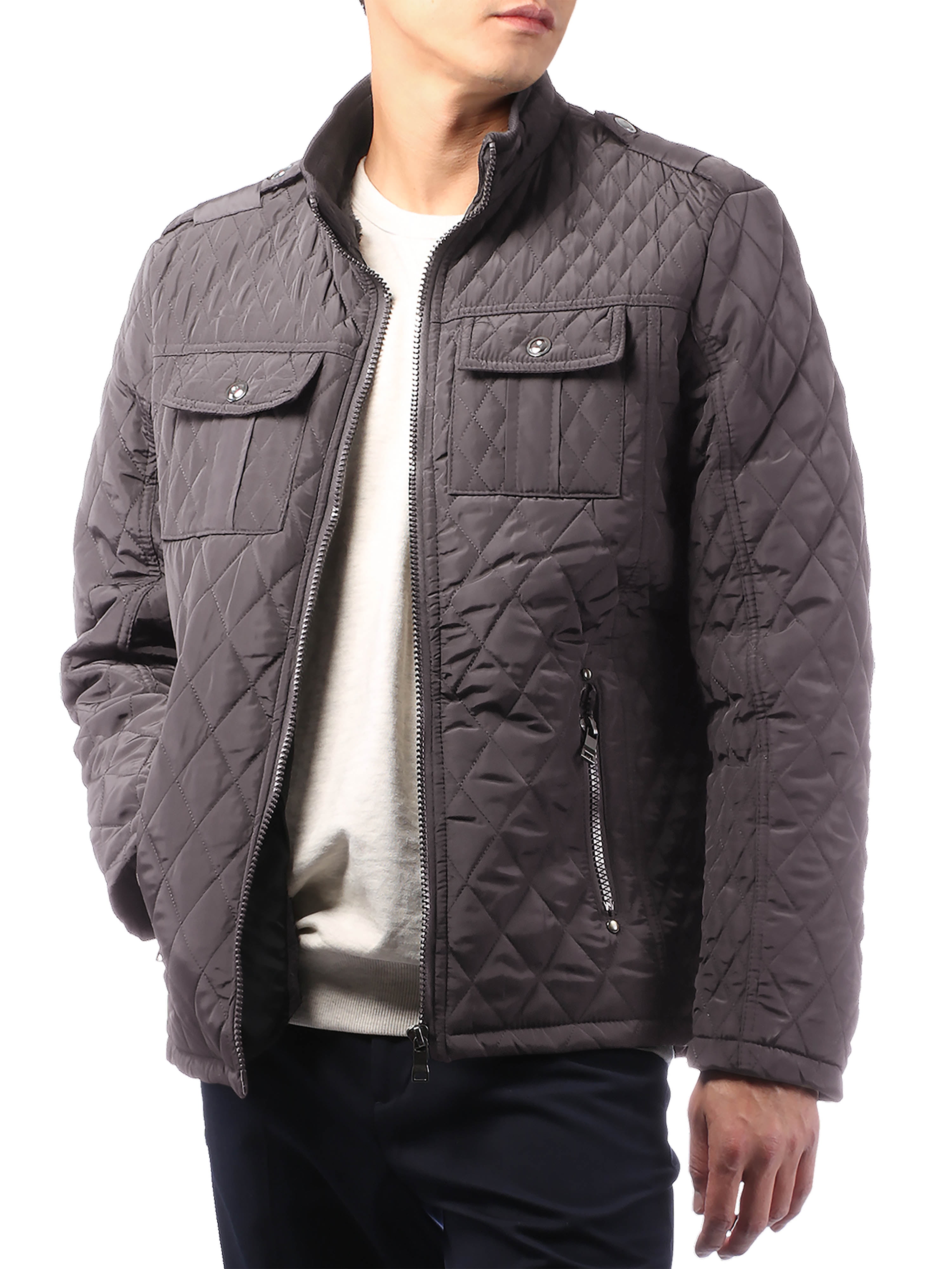 Ma Croix Mens Quilted Jacket Business Casual Diamond Fleece Lined