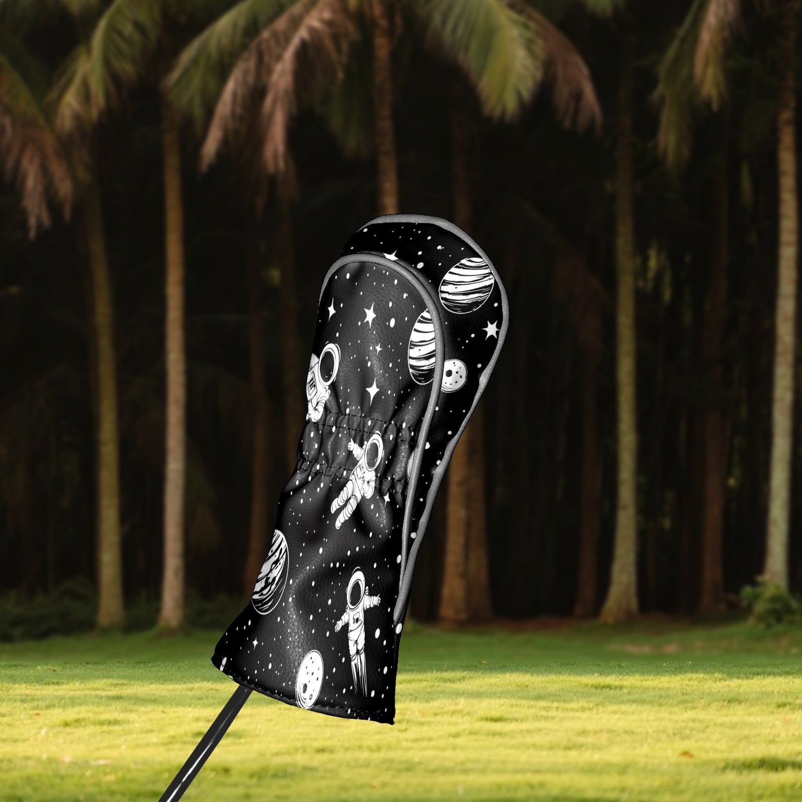 Golf Club Covers PU Leather Waterproof Head Covers for Fairway Woods Hybrids Astronaut Pattern Unisex Fits Most Brands