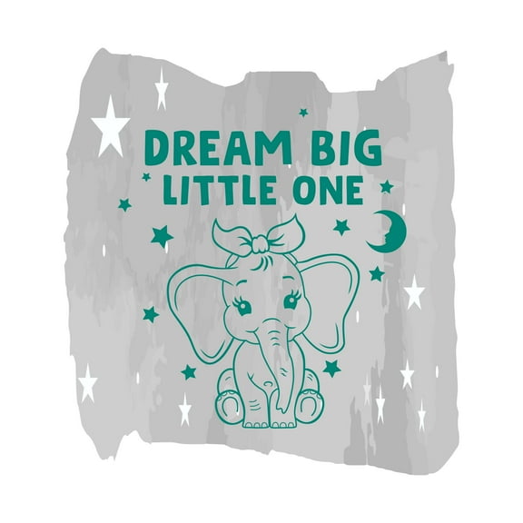 Dream Big Little One Cute Cartoon Elephant Kids Room Wall Design Wall Art Sticker Designs Vinyl Stickers For Home House Walls Rooms Windows Bedroom Decoration Size (20x20 inch)