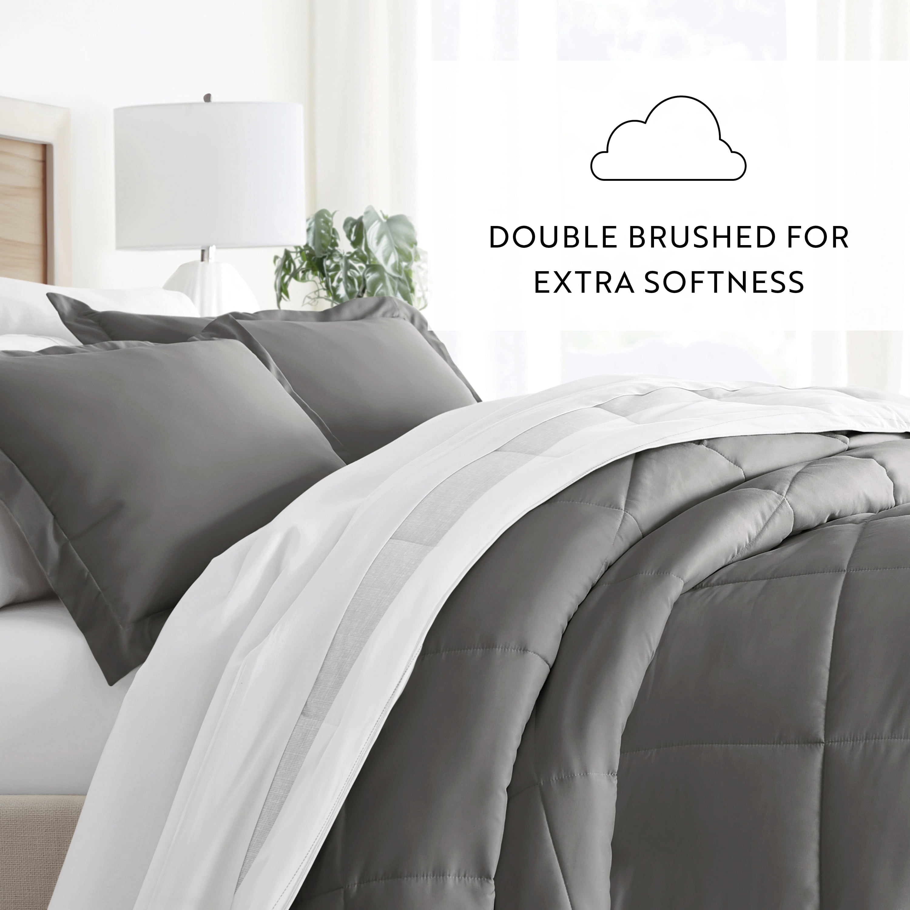 Noble Linens Down Alternative Stitched Stripe Gray Reversible Comforter Set
