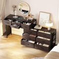 thumbnail image 6 of FASCK Dresser for Bedroom with Charging Station and LED Light, 67" Rotatable Vanity Desk with Side Pockets, Makeup Table with 10 Fabric Drawers, Modern Home Office Desks,Brown, 6 of 8