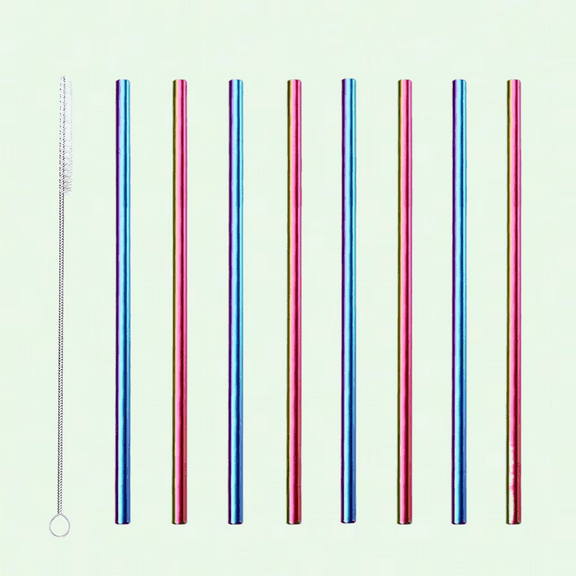 8Pcs Colored Short Metal Straws, Stainless Steel Kids Small Straws, Reusable Cocktail Coffee Bar Straws