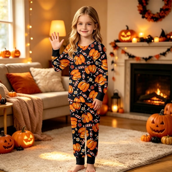 Angala Halloween Pajamas For Toddler Girls Pumpkin Graphic Pjs Outfits Long Sleeve Pants Set Kid Fall Loungewear