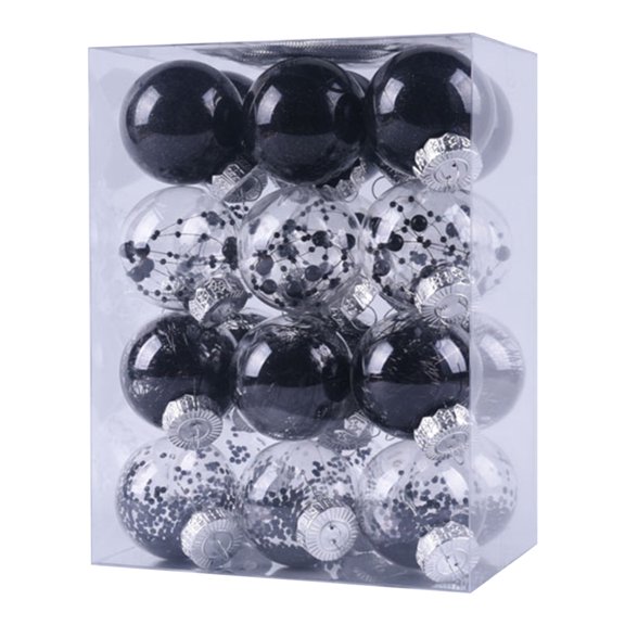 BSJJY 24Pc 4 Styles, Colorful Transparent Christmas Balls,2.4In Christmas Tree Hanging Ball,Shatterproof Christmas Baubles(Boxed),Black