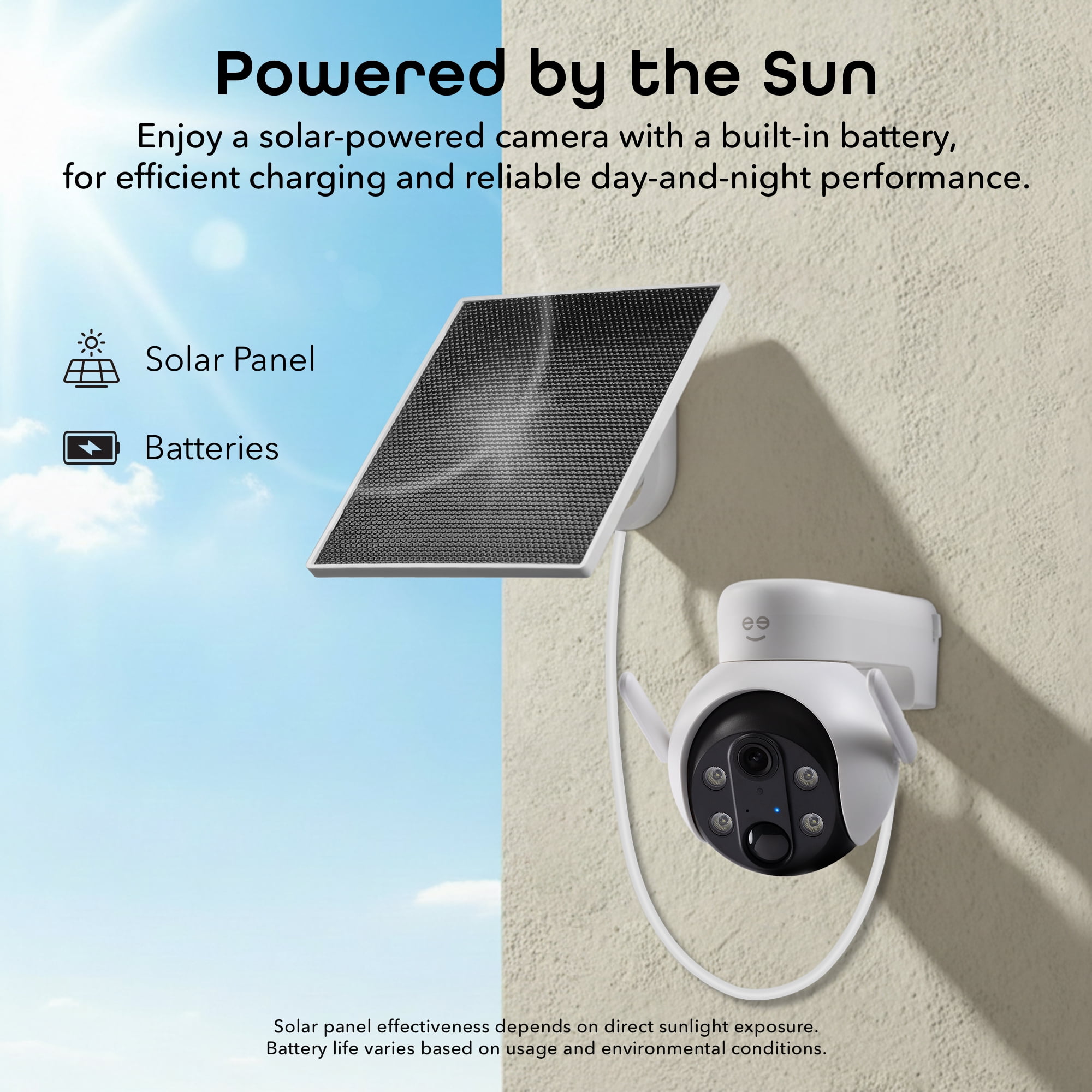 Geeni Smart PTZ 3MP Outdoor Camera with 3W Solar Panel, Mounting Kit, White, 1