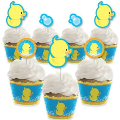 

Big Dot of Happiness Ducky Duck - Cupcake Decoration - Baby Shower or Birthday Party Cupcake Wrappers and Treat Picks Kit - Set of 24