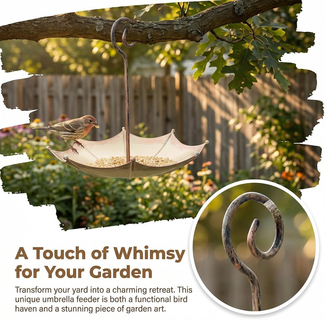Mini Umbrella Bird Feeder — Whimsical Garden Charm, Hanging Outdoor Decorative Bird Feeder with Hook, Easy Refill and Clean, for Garden Balcony Patio Yard Wild Bird Feeder Decor