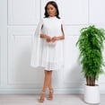 thumbnail image 2 of AURA Chiffon Midi Dress Cape Batwing Extra Long Sleeve Round Neck High Waist A-Line S-XXXL, 2 of 7