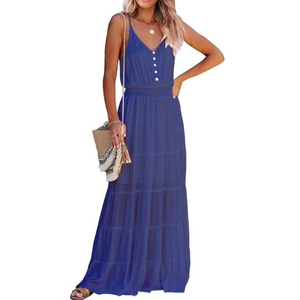 Vestido PRETTYGARDEN Maxi sin mangas con tirantes finos azul talla M