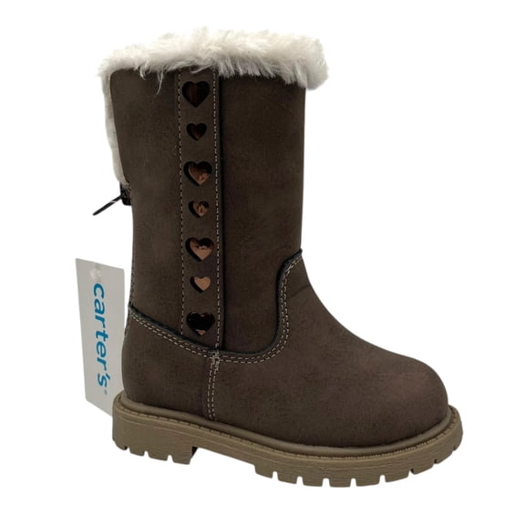 Carters Baby Girls Fashion Tall Boots Size 5 Brown Faux Fur Trim Winter Shoes