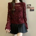 thumbnail image 6 of Women's Fashionable Hollowed Out Crochet Knit Pullover Crop Top Long Sleeve Flower Loose Fit Sweater Coverup Shirt, 6 of 8