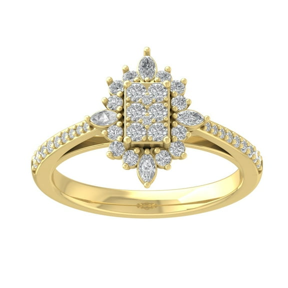 ARAIYA FINE JEWELRY 14K Yellow Gold Round and Marquise Lab Grown Diamond Halo Pear Shape Ring (5/8 cttw, D-F Color, VS Clarity), Size 7